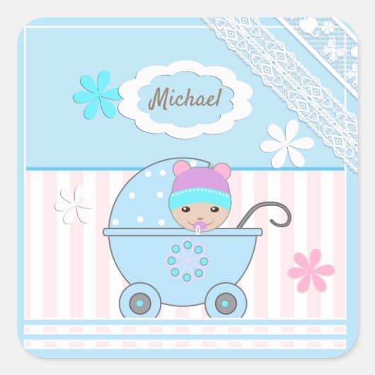 Scrapbook für Junge, Foto-Album für Junge Quadratischer Aufkleber (Vorderseite)