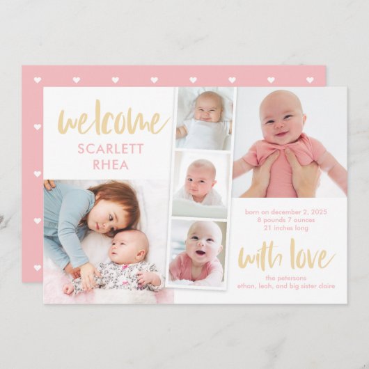 Scrapbook Liebe Editable Color Birth Ankündigung (Vorne/Hinten)