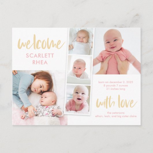 Scrapbook Liebe Editable Color Birth Ankündigung Postkarte (Vorderseite)