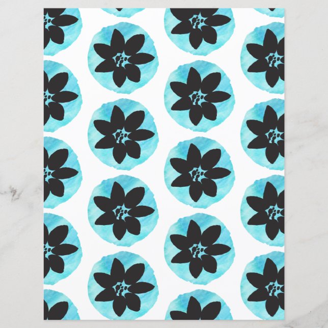 Scrapbook Paper Blue Watercolor Tropical Blume (Vorderseite)