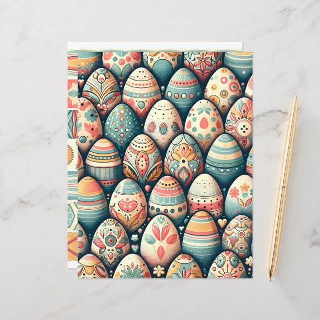 Scrapbook Paper "Folk Art Oaster Eggs" (Vorderseite/Rückseite Beispiel)