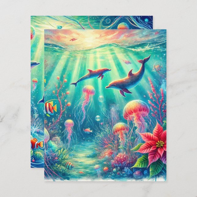 Scrapbook Paper Whimsical Ocean Poinsettia Reef (Vorne/Hinten)