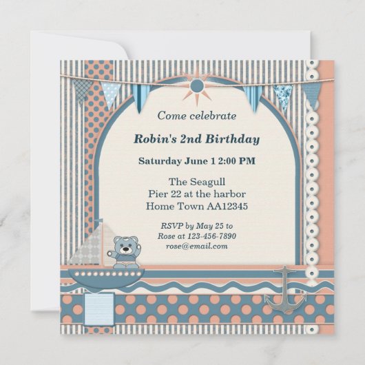 Scrapbook Sailboat Kindermädchen Party Einladung (Rückseite)