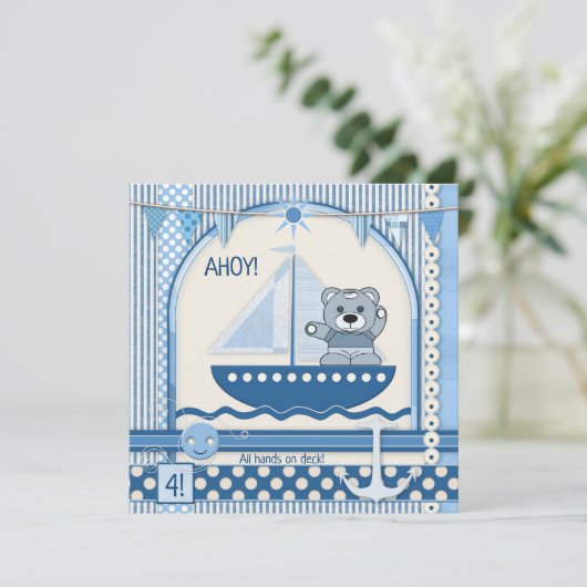 Scrapbook Sailboat Kindermädchen Party Einladung (Stehend Vorderseite)