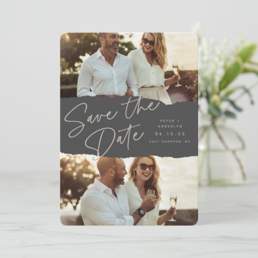 Scrapbook | Zwei Fotos Save The Date (Stehend Vorderseite)