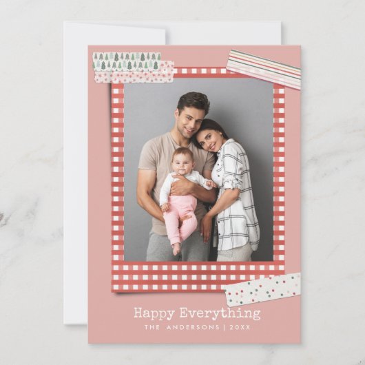 Scrapbooking Feiertage | Gingham-Rahmen Foto Feiertagskarte (Vorderseite)