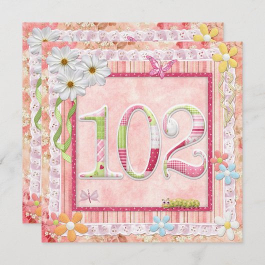 Scrapbooking zum 102. Geburtstag Einladung (Vorne/Hinten)