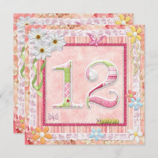 Scrapbooking zum 12. Geburtstag Einladung (Vorne/Hinten)