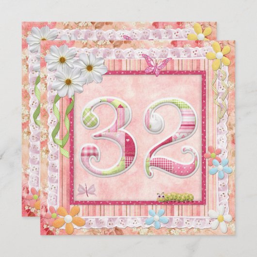 Scrapbooking zum 32. Geburtstag Einladung (Vorne/Hinten)