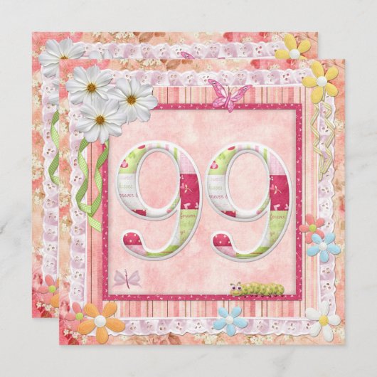 Scrapbooking zum 99. Geburtstag Einladung (Vorne/Hinten)