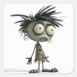 Scrappy Ghoul - Skeletal Punk Zombie Quadratischer Aufkleber