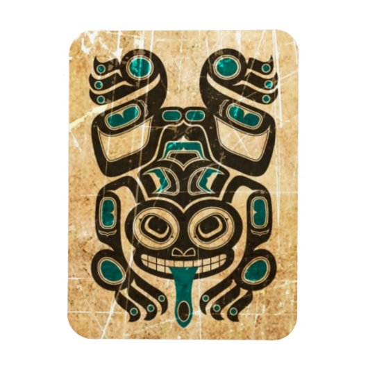 Scratched Blue and Black Haida Spirit Tree Frog Magnet (Vertikal)