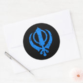 Scratched Blue Sikh Khanda Symbol auf schwarz Runder Aufkleber (Umschlag)