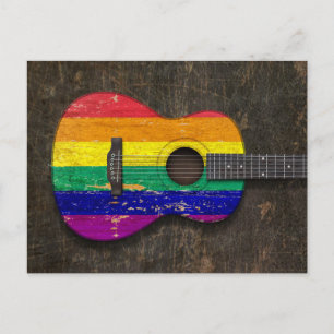 Scratched Rainbow Gay Pride Flag Acoustic Guitar Postkarte