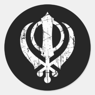 Scratched White Sikh Khanda Symbol auf schwarz Runder Aufkleber