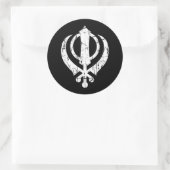 Scratched White Sikh Khanda Symbol auf schwarz Runder Aufkleber (Tasche)
