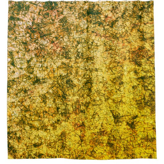 Scratches auf einem leicht gepunkteten ochgelben B Duschvorhang (Vorderseite)