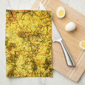 Scratches auf einem leicht gepunkteten ochgelben B Geschirrtuch (Viertel Falte)