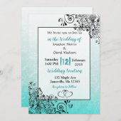 Scratchy Aquamarine und Schwarz-Script-Einladungen Einladung (Vorne/Hinten)