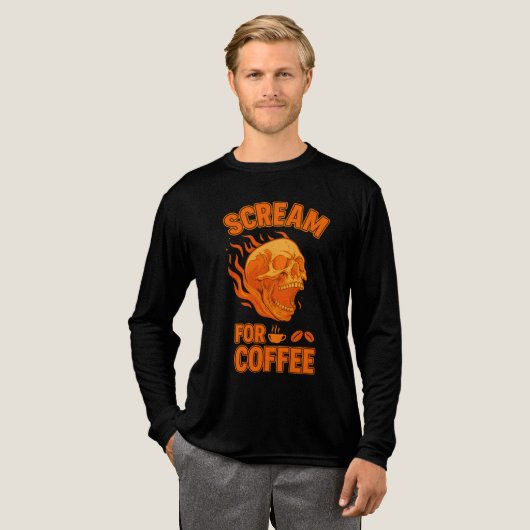 Scream for Coffee Spooky Skull Halloween Tri-Blend Shirt (Volle Vorderseite)