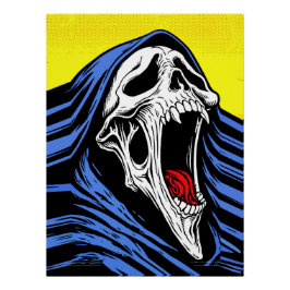 Screaming Hell Skull Pop Art Hooded Horror Poster