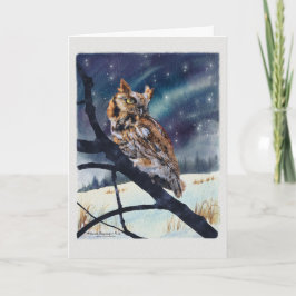 Screech Owl Winter Night Feiertagskarte