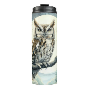 Screening Owl Wasserfarbe Kunst Thermosbecher