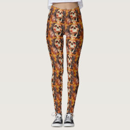 Screening Skull Halloween Print Leggings