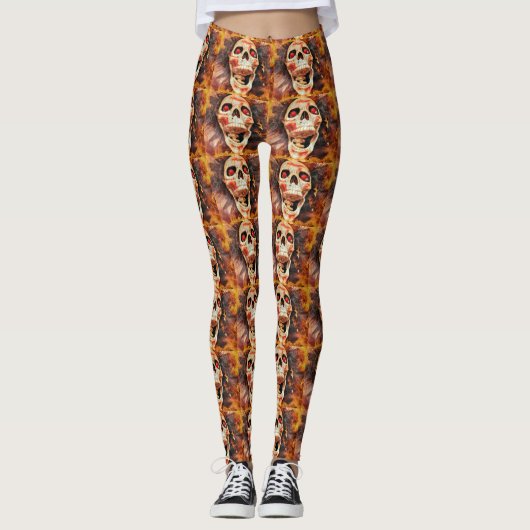 Screening Skull Halloween Print Leggings (Vorderseite)