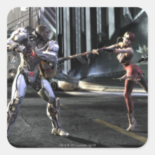 Screenshot: Cyborg gegen Harley Quadratischer Aufkleber