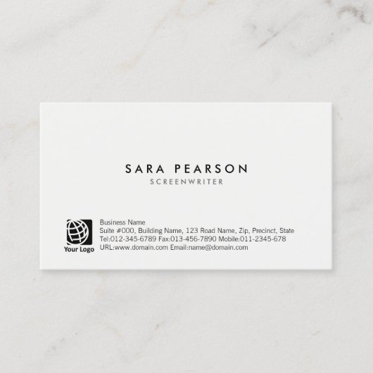 Screenwriter Einfache minimale Visitenkarte (Vorderseite)