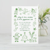 Scribbble Art Glitzer Green Kids Weihnachts-Party Einladung (Stehend Vorderseite)