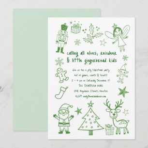 Scribbble Art Glitzer Green Kids Weihnachts-Party Einladung