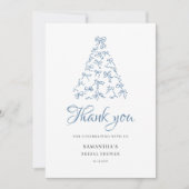 Scribble Blue Bow Christmas Tree Brautparty Dankeskarte (Vorderseite)