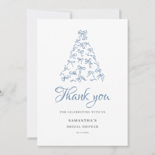 Scribble Blue Bow Christmas Tree Brautparty Dankeskarte (Vorderseite)