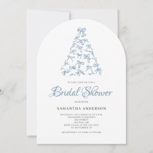 Scribble Blue Bow Christmas Tree Brautparty Einladung