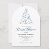 Scribble Blue Bow Christmas Tree Brautparty Einladung (Vorderseite)