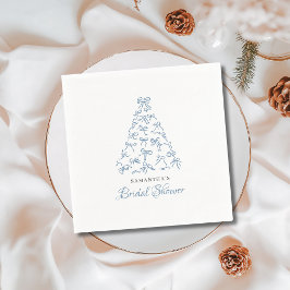 Scribble Blue Bow Christmas Tree Brautparty Serviette
