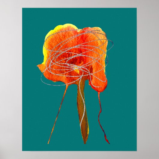 Scribble Blume abstrakte Aquarellblüte Poster (Vorne)