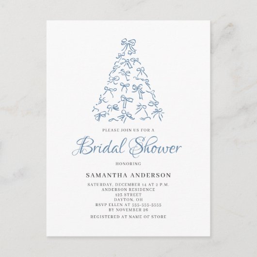 Scribble Bow Christmas Bridal Dusche Einladung Postkarte (Vorderseite)