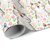 Scribble Cat Geschenkpapier Weiß (Rolleneckpunkt)