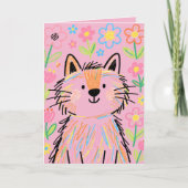 Scribble Cat Grußkarte Pink Karte (Vorderseite)