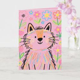 Scribble Cat Grußkarte Pink Karte