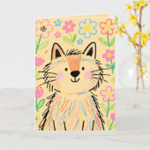 Scribble Cat Grußkarte Soft Warm Creme Karte (Gelbe Blume)