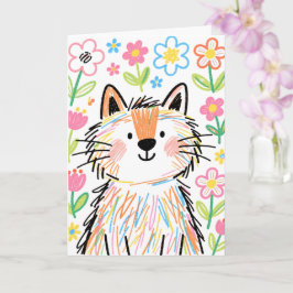 Scribble Cat Grußkarte Weiß Karte