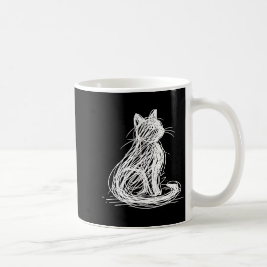 Scribble Cat Minimal Line Art Japanese Kaffeetasse (Rechts)