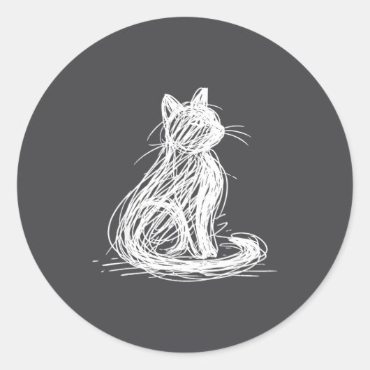 Scribble Cat Minimal Line Art Japanese Runder Aufkleber (Vorderseite)