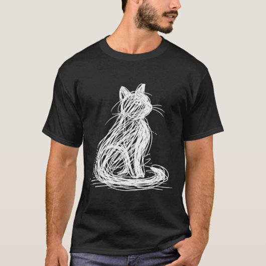 Scribble Cat Minimal Line Art Japanese T-Shirt (Vorderseite)
