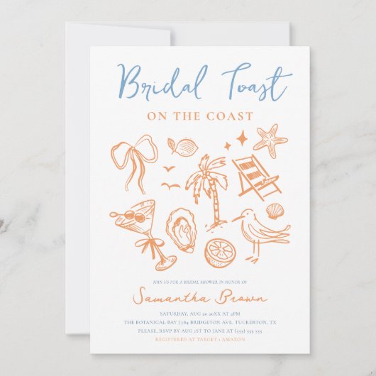 Scribble Coastal Brautparty Einladung (Vorderseite)