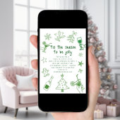 Scribble Doodles Glitzer Grün Weihnachtsfest Party Einladung